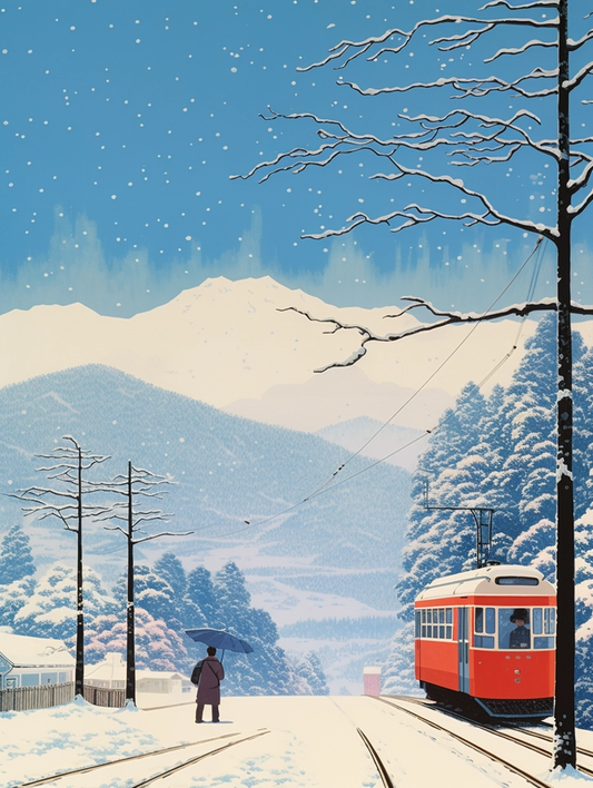 Rare Art - Nostalgic Train in the Snow
